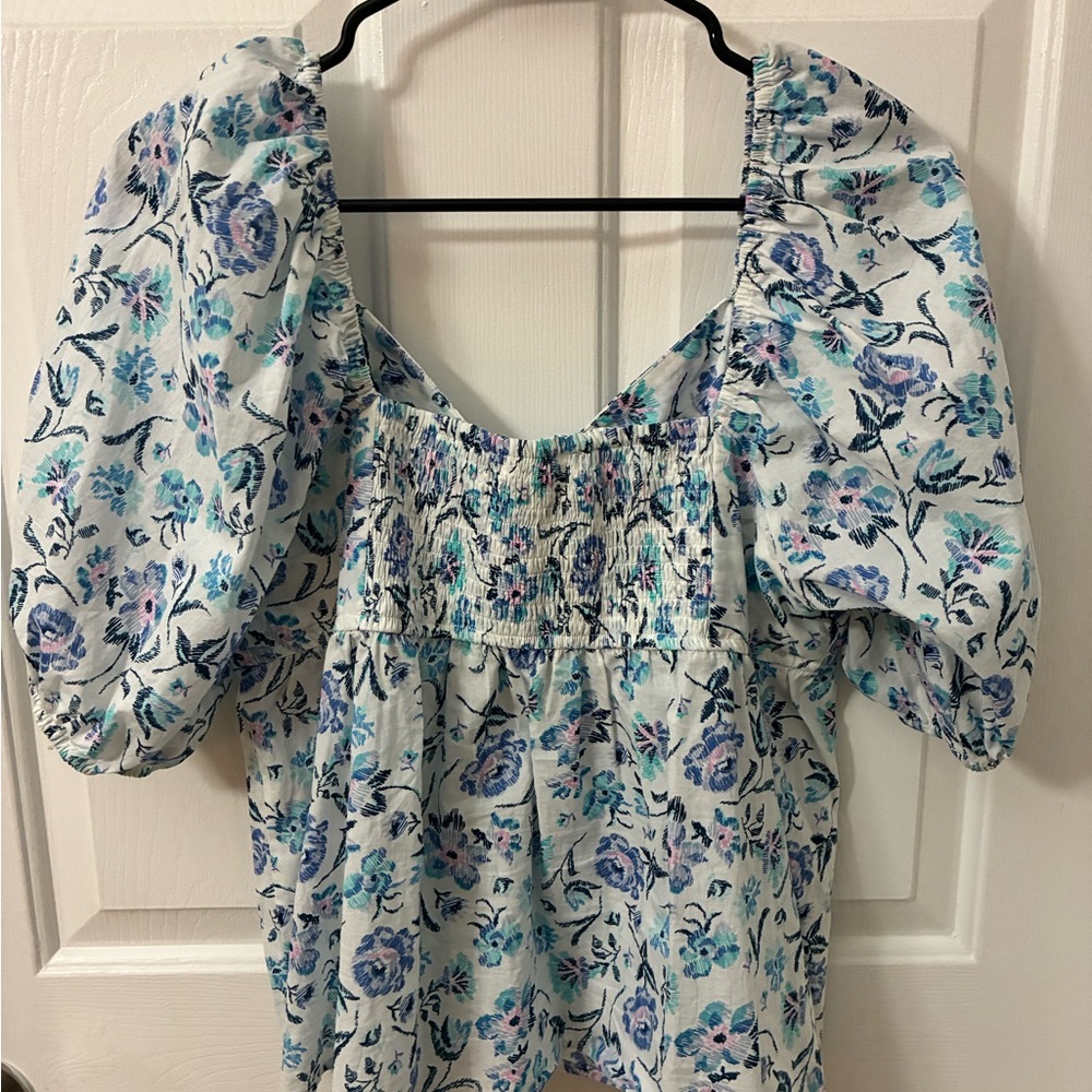 LC Lauren Conrad Blue Floral Blouse - Picture 2 of 5